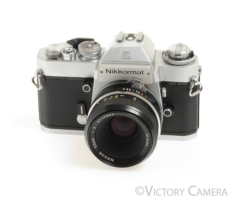 Nikon Nikkormat EL Chrome 35mm Camera w/ 50mm f2 Lens -New Seals- [EXC] - Victory Camera