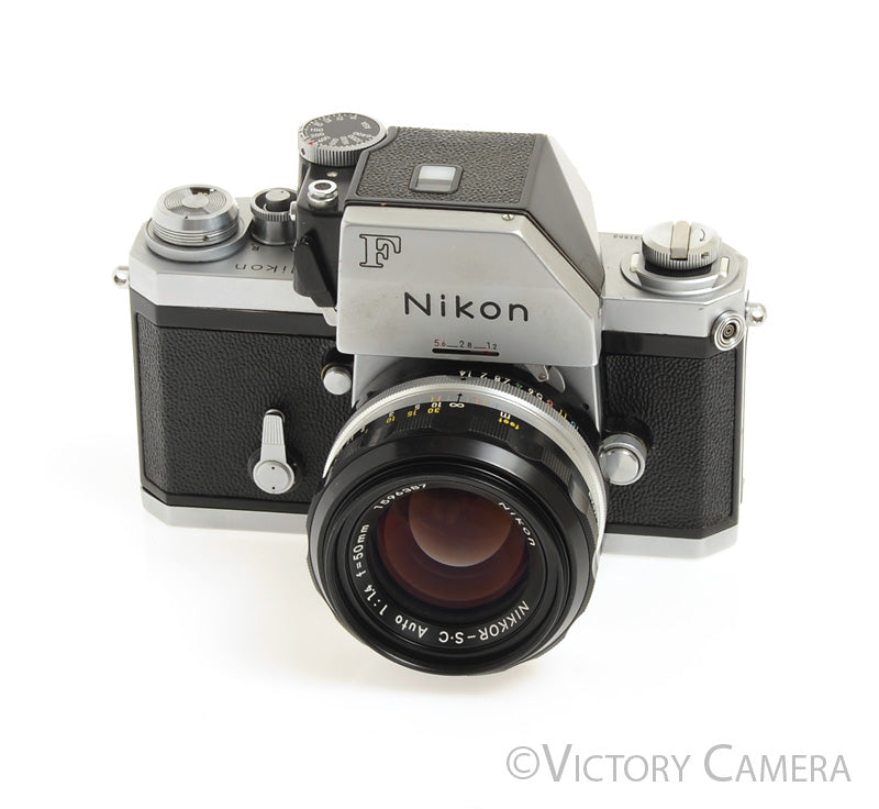 Nikon F Chrome 35mm Camera Body w/ Photomic Prism &amp; 50mm f1.4 Lens [EXC] - Victory Camera