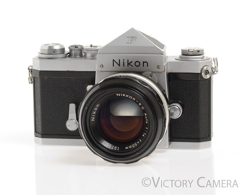 Nikon F Chrome 35mm Camera + 50mm f1.4 Lens Eye Level Finder -New Seals- - Victory Camera