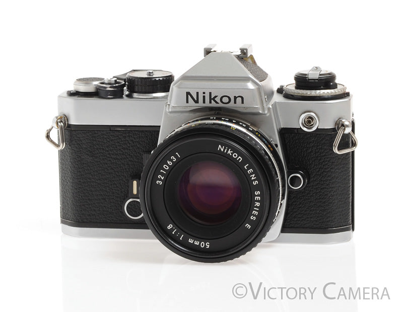 Nikon FE Chrome 35mm Film SLR Camera w/ Nikon 50mm F1.8 AI-s Lens -New Seals- - Victory Camera