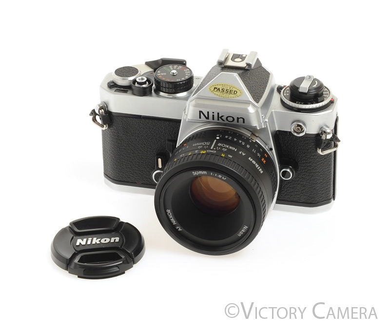 Nikon FE Chrome 35mm Film Camera 50mm F1.8 Lens -New Seals- [EXC] - Victory Camera