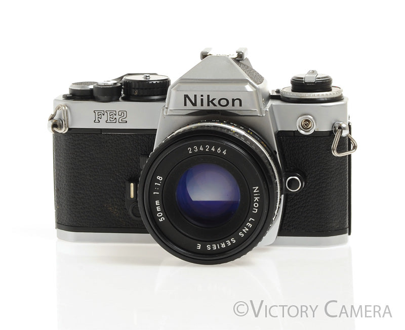 Nikon FE-2 FE2 Chrome 35mm Camera with 50mm f1.8 AI-s Lens -New Seals- [EXC-]