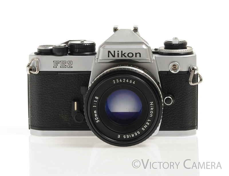 Nikon FE-2 FE2 Chrome 35mm Camera with 50mm f1.8 AI-s Lens -New Seals- [EXC-]