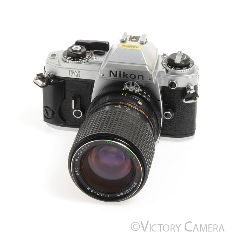 Nikon FG Chrome 35mm Film Camera w/ 35-105mm Zoom Lens -New Seals- - Victory Camera