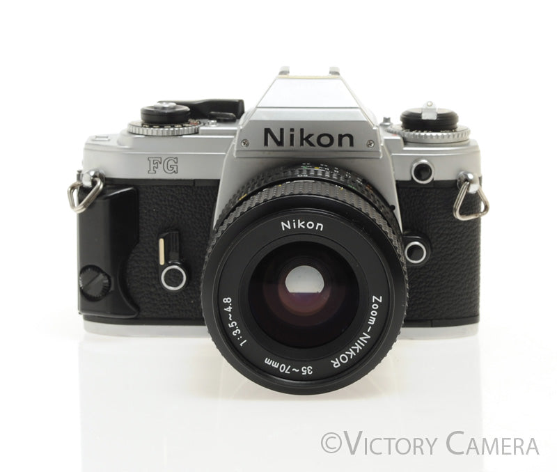 Nikon FG Chrome 35mm Film Camera w/ 35-70mm Zoom Lens -New Seals- [EXC]