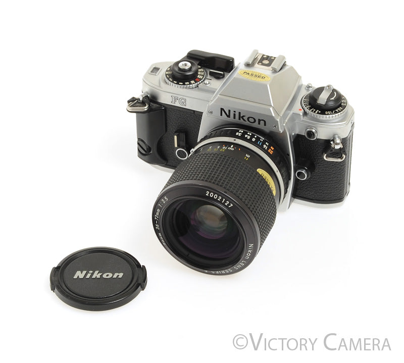 Nikon FG Chrome 35mm Film Camera w/ Nikkor 36-72mm Lens -New Seals- [EXC]