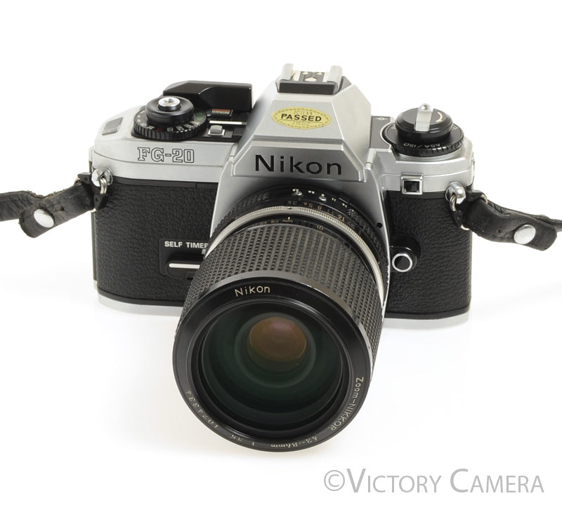 Nikon FG-20 FG20 35mm Camera with Nikkor 43-86mm Zoom Lens -Clean, New Seals- - Victory Camera