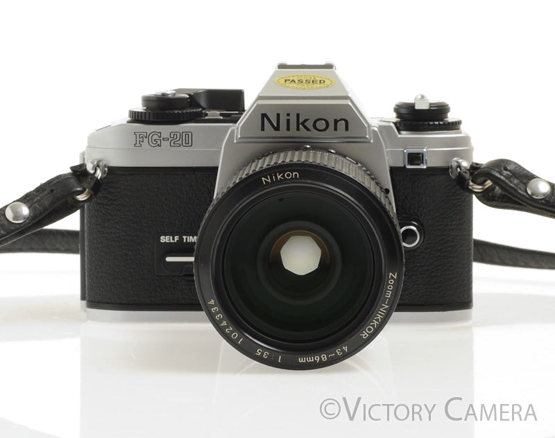 Nikon FG-20 FG20 35mm Camera with Nikkor 43-86mm Zoom Lens -Clean, New Seals- - Victory Camera