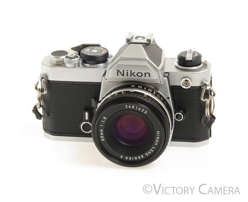 Nikon FM Chrome 35mm Film Camera w/ 50mm f1.8 AI-s Lens -New Seals- [EX+]