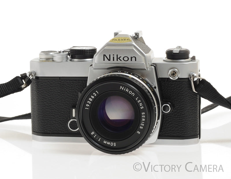 Nikon FM Chrome 35mm Film Camera w/ 50mm f1.8 Lens -New Seals- - Victory Camera