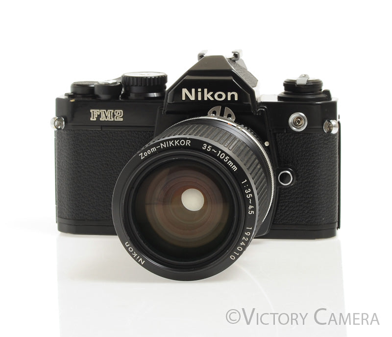 Nikon FM2N Black Camera Body w 35-105mm f3.5-4.5 Zoom Lens -New Seals- [EXC-]