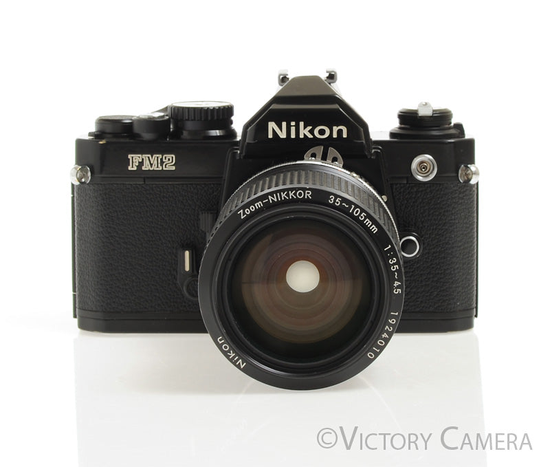 Nikon FM2N Black Camera Body w 35-105mm f3.5-4.5 Zoom Lens -New Seals- [EXC-]