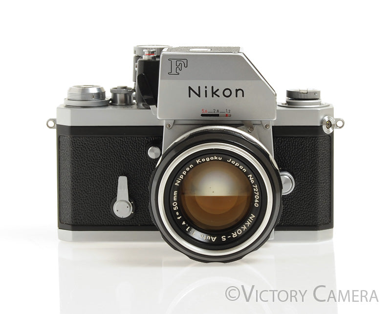 Nikon F Chrome 35mm SLR w/ 50mm f1.4 Nikkor Lens -Clean, Good Meter- - Victory Camera