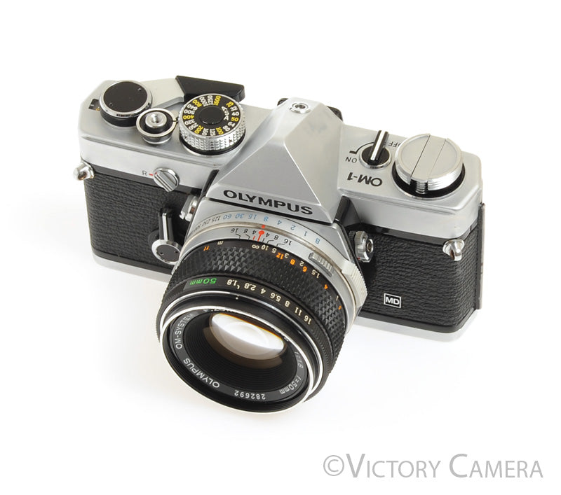 Olympus OM-1 MD Chrome Film Camera Body w/ 50mm f1.8 Lens -New Seals- [EXC-] - Victory Camera