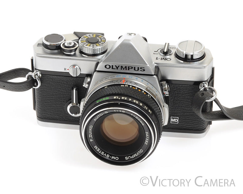 Olympus OM-1 MD Chrome Film Camera Body w/ 50mm F1.8 Lens -New Seals-