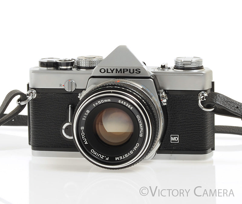 Olympus OM-1 MD Chrome Film Camera Body w/ 50mm f1.8 Lens -New Seals- [EXC+] - Victory Camera