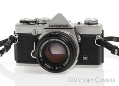 Olympus OM-1N MD Chrome Film Camera Body w/ 50mm F1.8 Lens -New Seals-