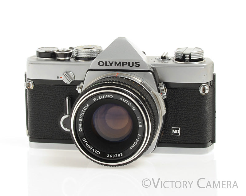 Olympus OM-1 MD Chrome Film Camera Body w/ 50mm f1.8 Lens -New Seals- [EXC-]