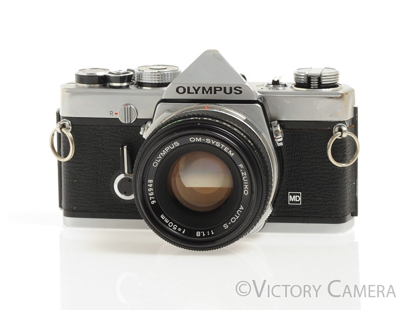 Olympus OM-1 MD Chrome Film Camera Body w/ 50mm F1.8 Lens -Clean, New Seals- - Victory Camera