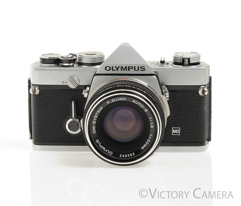 Olympus OM-1 MD Chrome Film Camera Body w/ 50mm f1.8 Lens -New Seals- [EXC-]