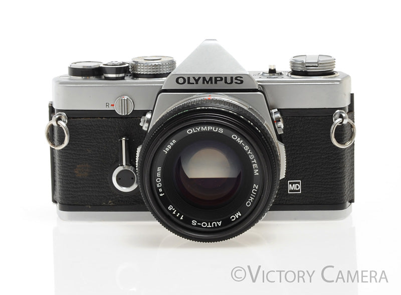 Olympus OM-1 MD Chrome Film Camera Body w/ 50mm f1.8 Lens -New Seals- [EXC]