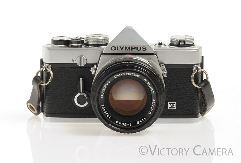 Olympus OM-1 MD Chrome Film Camera Body w/ 50mm f1.8 Lens -New Seals- [EXC]