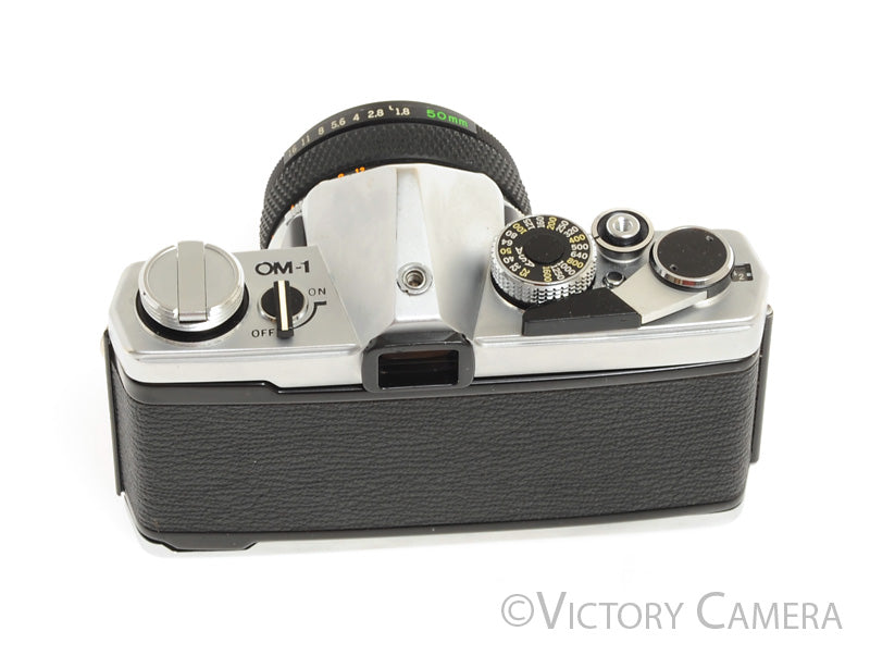 Olympus OM-1 MD Chrome Film Camera Body w/ 50mm F1.8 Lens -Clean, New Seals- - Victory Camera