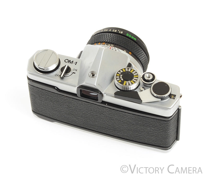 Olympus OM-1 MD Chrome Film Camera Body w/ 50mm f1.8 Lens -New Seals- [EXC-] - Victory Camera