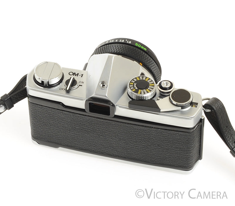 Olympus OM-1 MD Chrome Film Camera Body w/ 50mm f1.8 Lens -New Seals- [EXC+] - Victory Camera