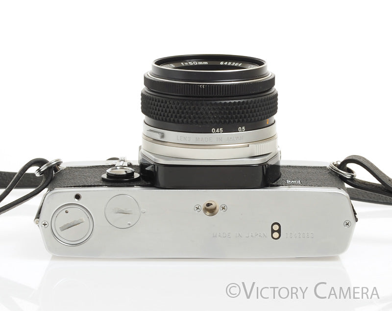 Olympus OM-1 MD Chrome Film Camera Body w/ 50mm f1.8 Lens -New Seals- [EXC+] - Victory Camera