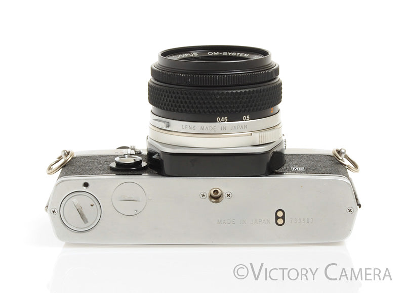 Olympus OM-1 MD Chrome Film Camera Body w/ 50mm F1.8 Lens -Clean, New Seals- - Victory Camera