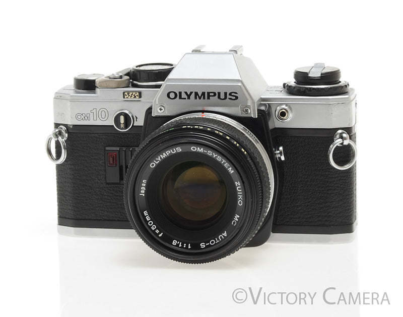 Olympus OM-10 Chrome 35mm Camera w/ 50mm f1.8  Prime Lens -New Seals- [EXC+]