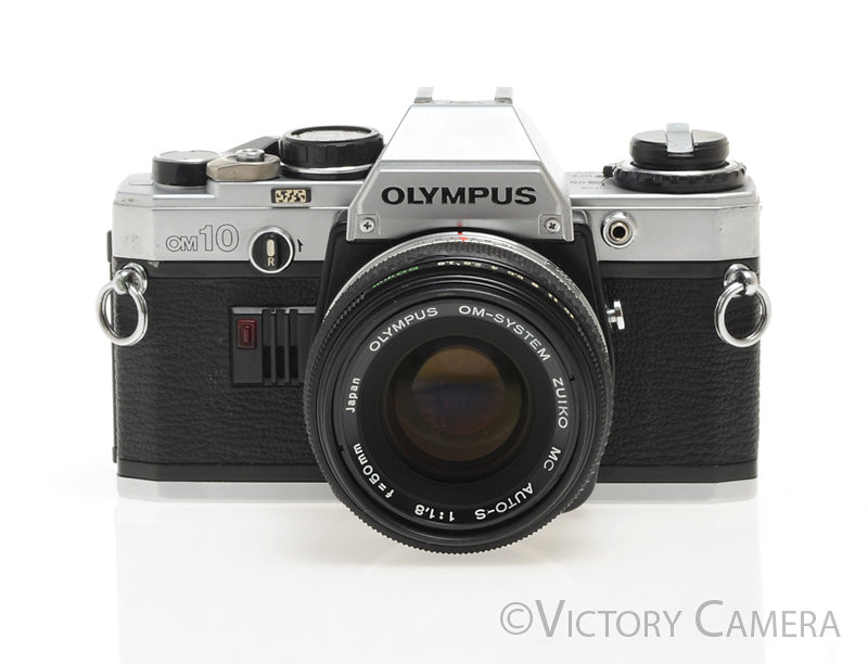 Olympus OM-10 Chrome 35mm Camera w/ 50mm f1.8  Prime Lens -New Seals- [EXC+]