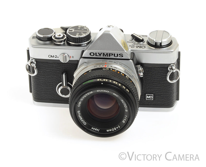 Olympus OM-2N OM2N Chrome 35mm SLR Film Camera w/ 50mm F1.8 Lens [EXC] - Victory Camera