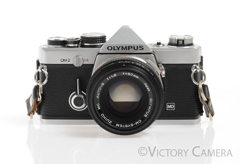Olympus OM-2 OM2 Chrome 35mm SLR Film Camera w/ 50mm F1.8 Lens -New Se