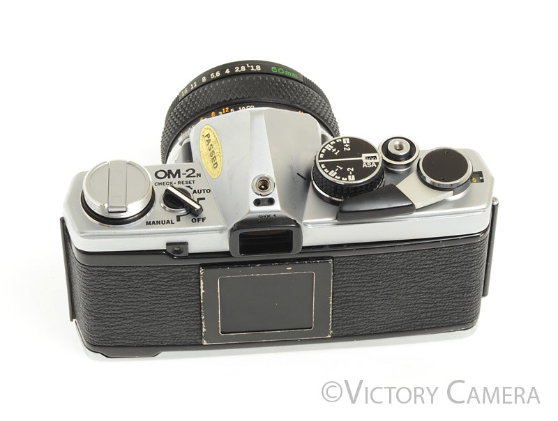 Olympus OM-2N OM2N Chrome 35mm SLR Film Camera w/ 50mm F1.8 Lens [EXC] - Victory Camera