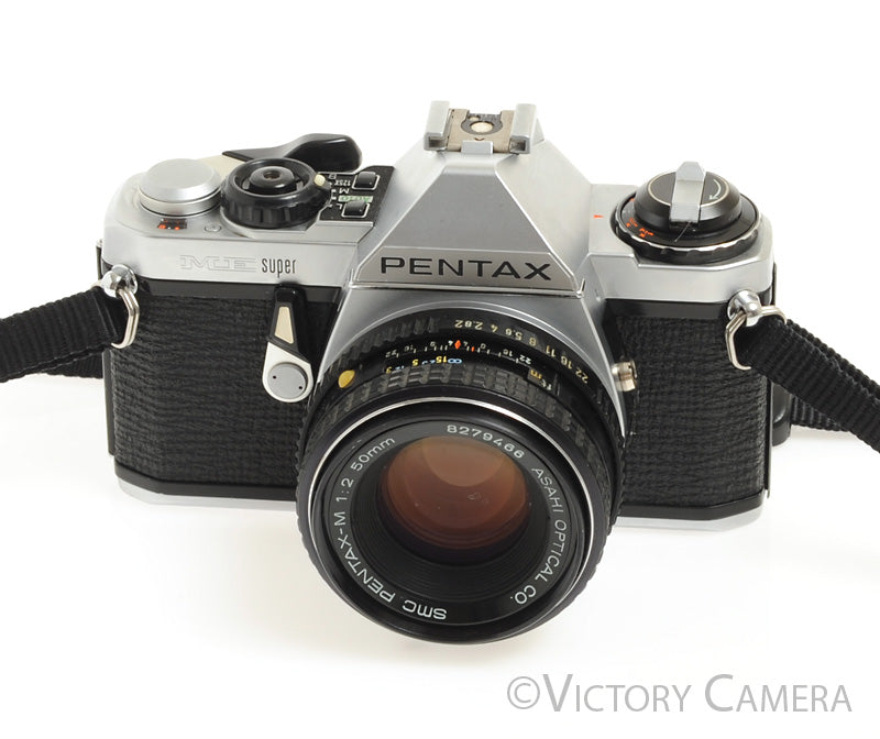 Pentax ME Super Chrome 35mm SLR Camera 50mm f2 Prime Lens -New Seals- [EXC+]